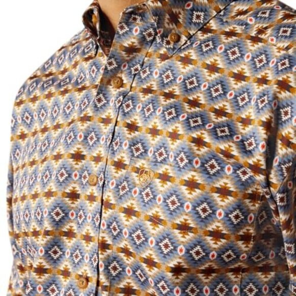 Ariat Men's Long Sleeve Tennessee Classic Fit Aztec Print Button Shirt Blue - Picture 1 of 4